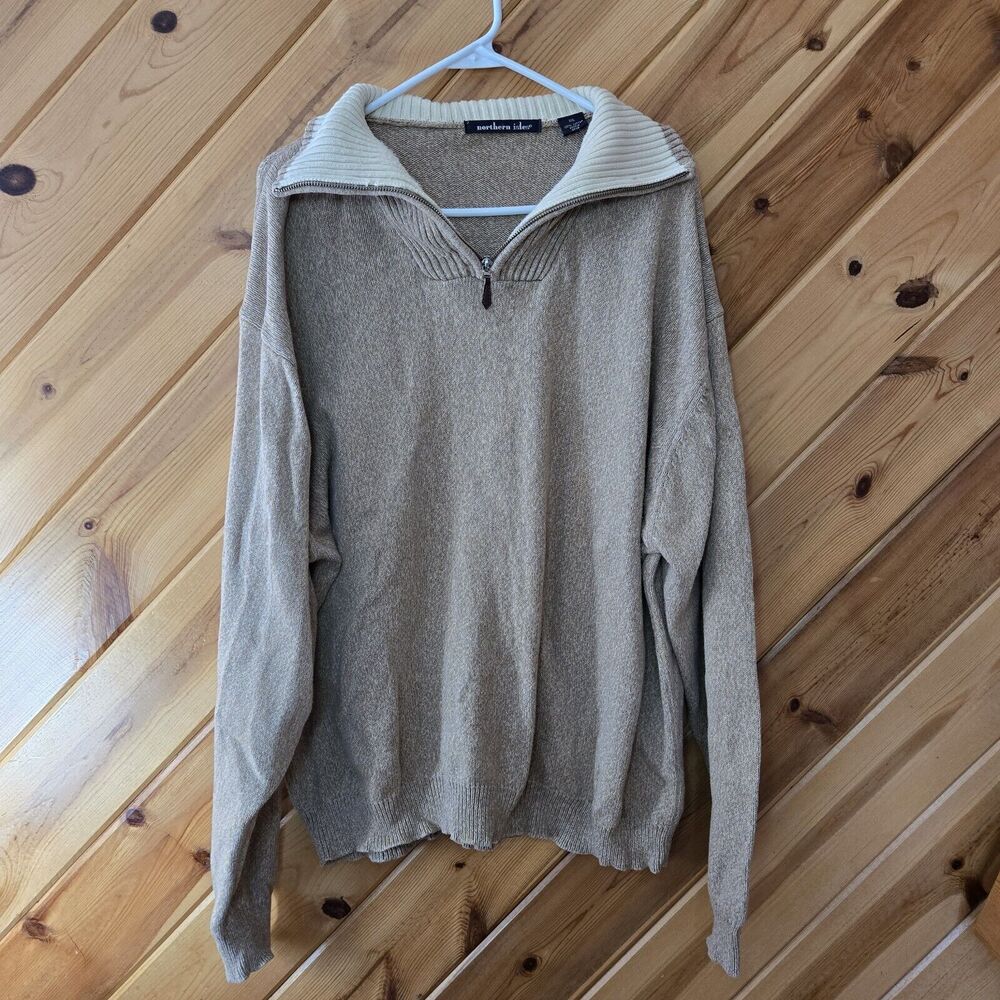 Northern Isles Womens Cotton 1/4 Zip Sweater Mock Neck XXL Tan